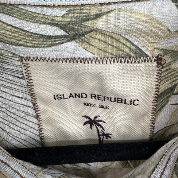 Vintage Y2K Island Republic Camp Shirt Tropical Palm Leaf Print 100% Silk Mens M - Picture 3 of 7